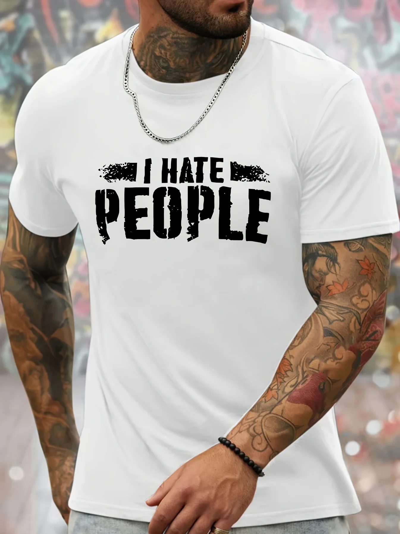 

Men's Casual Round Neck T-Shirt with "I HATE PEOPLE" Print - Funny, Sarcastic Humor, Polyester, Machine Washable