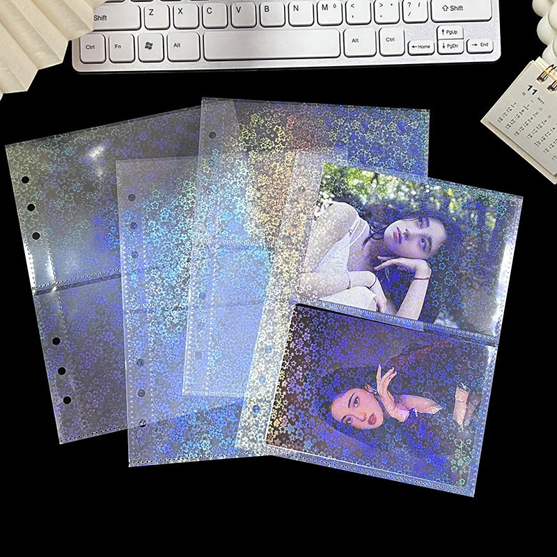 10PCS A5 pages laser 2 pockets flower sakura shape Holographic sleeve pages for A5 album protector idol star cards photo storage