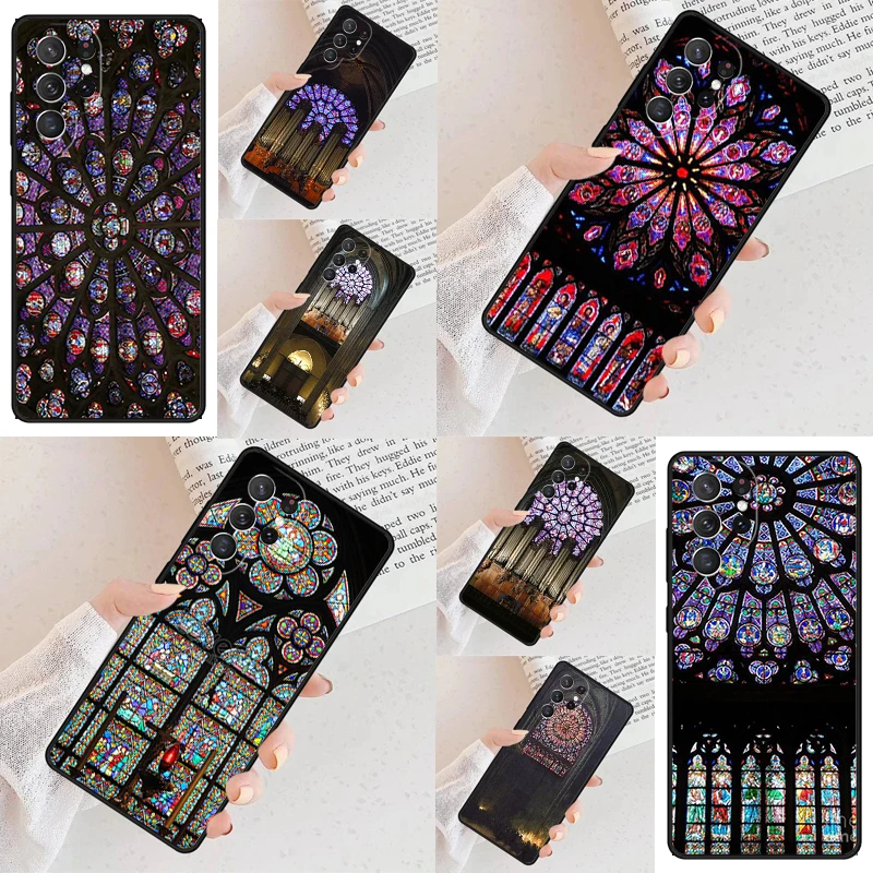 Notre Dame Rose Window Clock Tower Phone Case For Samsung Galaxy S24 S23 S22 S21 Ultra S10 Note 10 Pro S20 Plus FE S9 S8 Cover