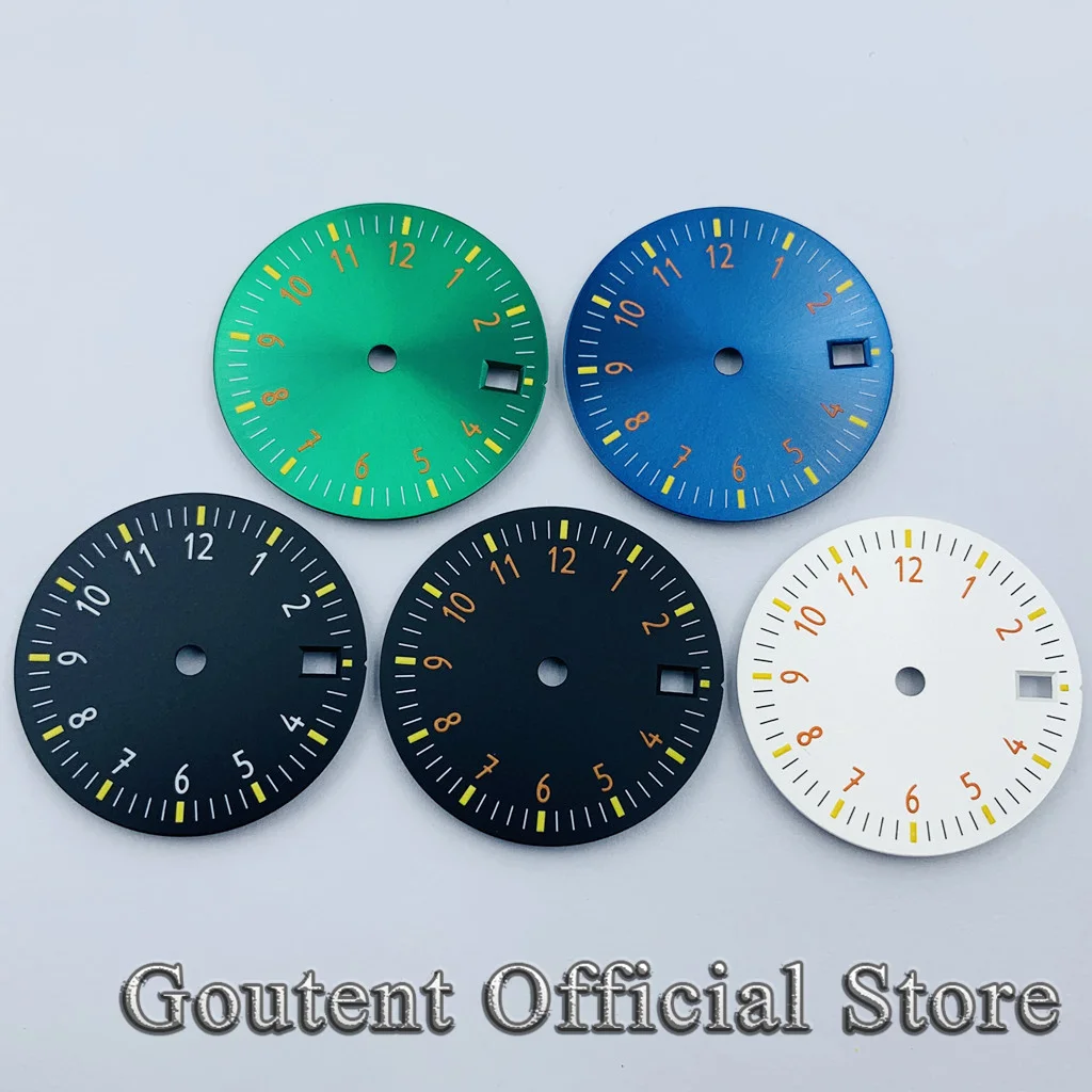 Goutent 29mm Green Luminous Sterile Watch Dial Fit NH34 NH35 NH35A Movement Fit 3 O'Clock Crown 3.8 O'Clock Crown