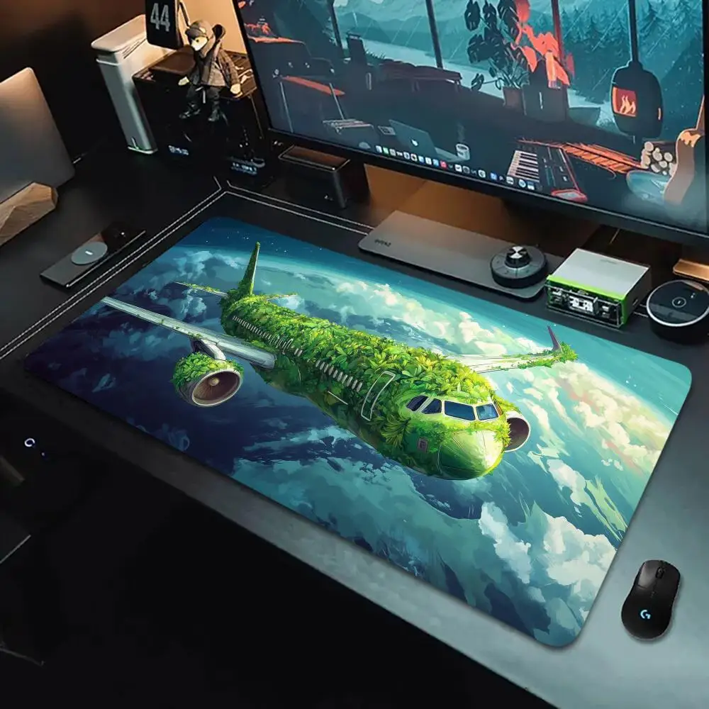 

Зеленый коврик для мыши в самолете, большой игровой коврик для мыши XXL, противоскользящий резиновый настольный коврик, аксессуары для офисного компьютера, расширенный настольный коврик