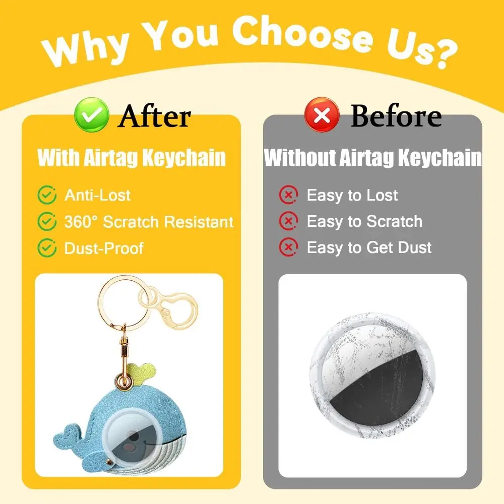 Durable Whale Shaped Leather Keychain Antirust PU for Airtag Protective Cover Anti-Drop GPS Case Cover For Keys Bag Wallet