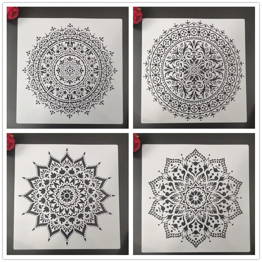 4pcs/set Mandala  DIY Layering Stencils Wall Painting Scrapbook Coloring Embossing Album Decorative Template for walls 30*30cm