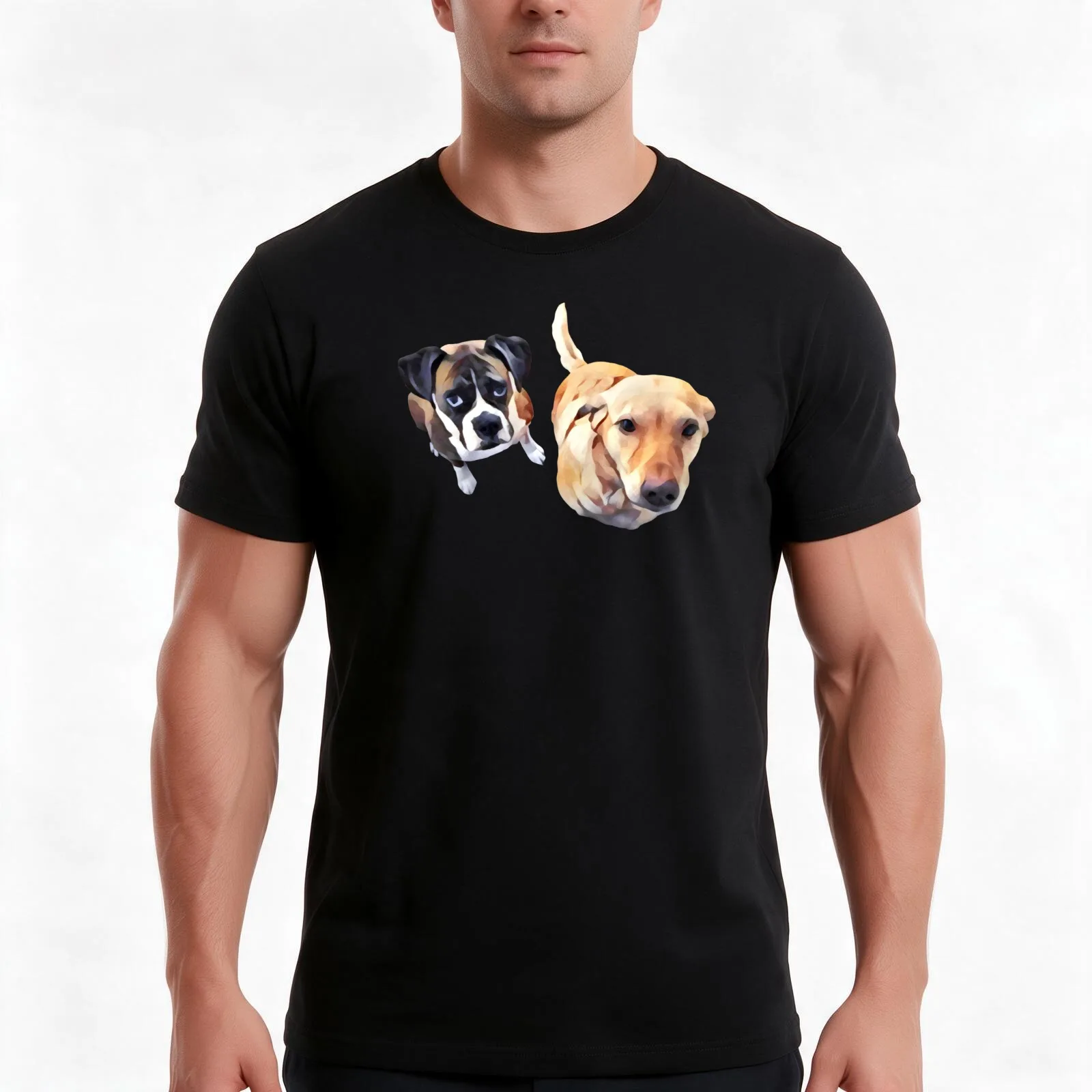 Begging Dogs Boxer and Yellow Lab Watercolor Portrait T-Shirt Summer Casual Cotton Tee Oversized Streetwear Tops 100% Cotton