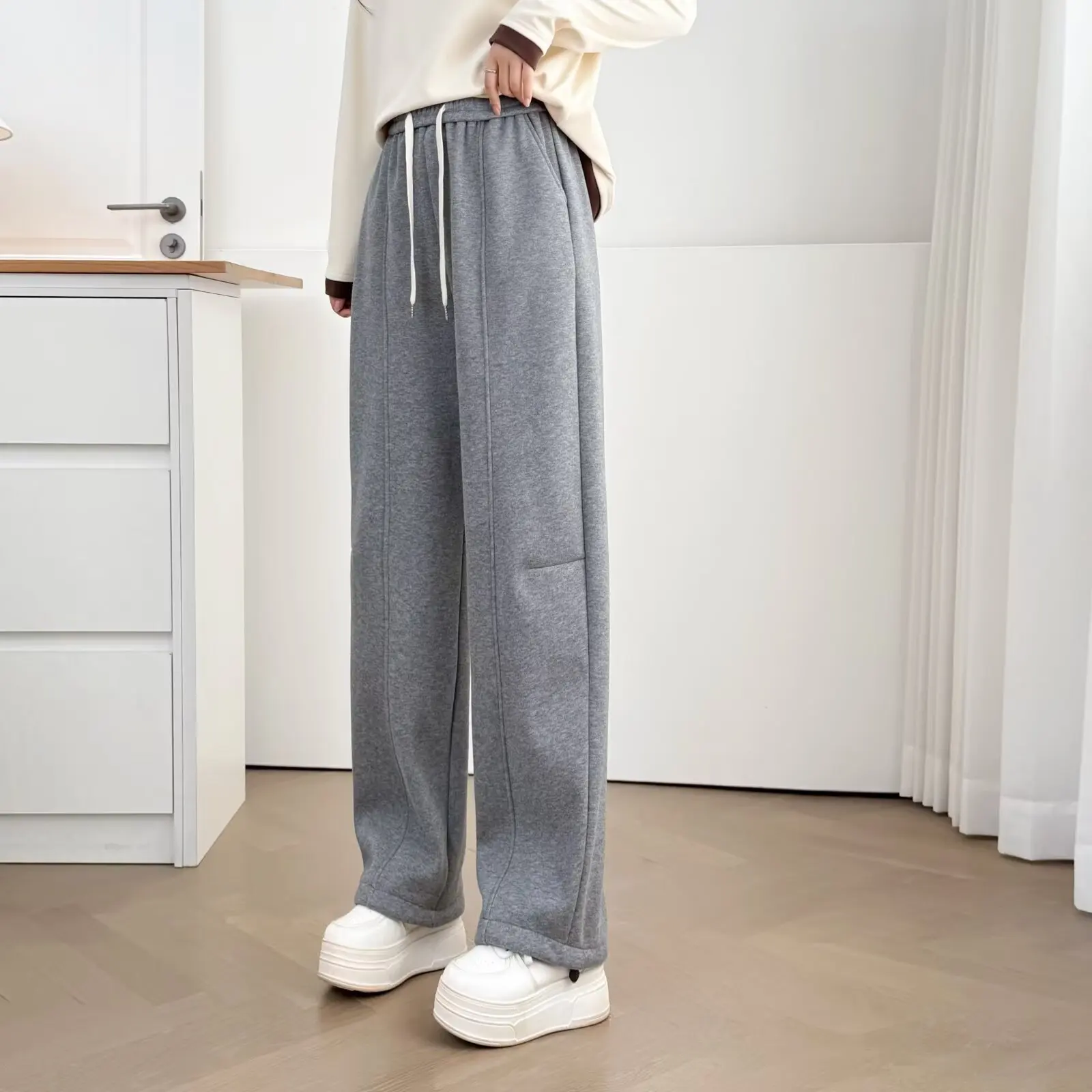 

XXXXL модная женская одежда больших размеров, прямые брюки, осенние и зимние теплые флисовые и утолщенные повседневные спортивные штаны 2583