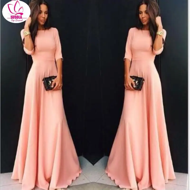 

SUSOLA Women Long Maxi Dresses Bohemia Dress O Neck Three Quarter Sleeve Ethnic Summer Beach Female Stylish Style Dresses