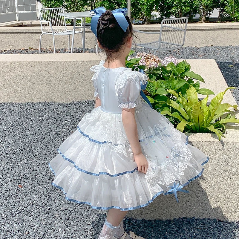 2024 summer new girl Princess Lolita dress children's lace dress foreign girl fluffy mesh dress skin-friendly breathable fabric