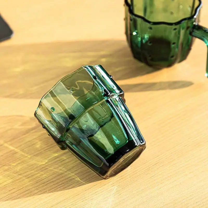 High value ins wind dark green cold water with cactus set cup family installation living room water cup stacked water cup glass