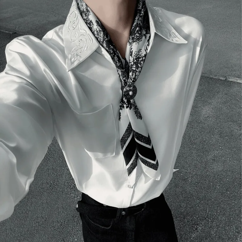 

2026 Embroidered White Long-sleeved Shirt Men's Cleanfit Suit with Shirt Jacket Eternal Flower Shirt