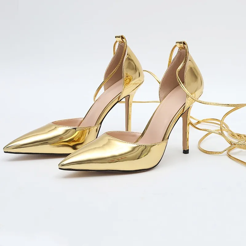Spring and summer hollow pointed stiletto sandals metal tassels Joker fashion cross strap plus size shoes