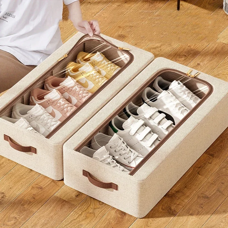 1PCS Portable Shoe Storage Box with Zipper Foldable Shoe Organizer Shoe Hanger for Bedroom Closets Under Bed Drawer Storage Case