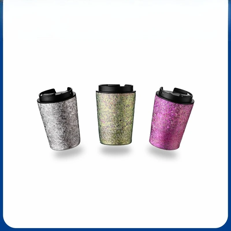 Pure titanium coffee cup high value female double-layer thermos small water with accompanying  titanium cup male