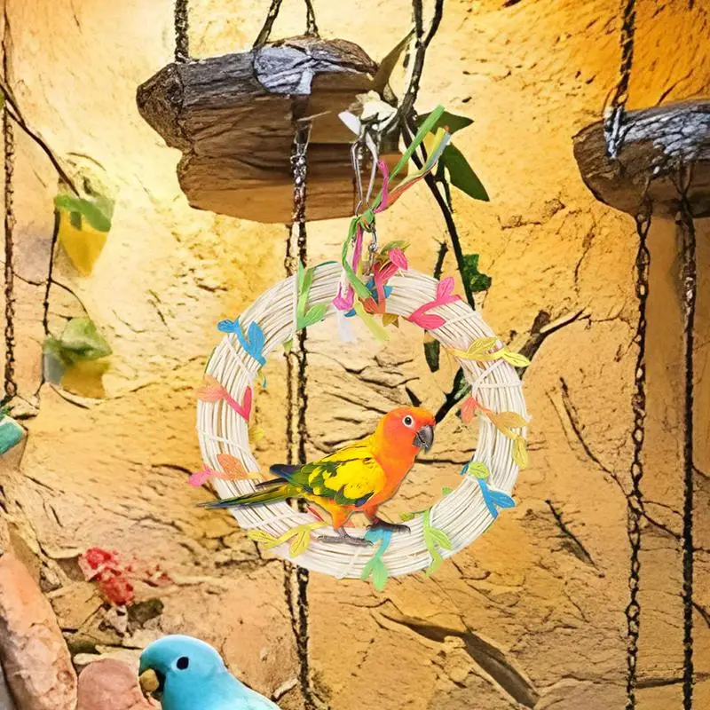 

Bird Swings For Parakeets Perch Ring For Bird Interactive Multifunctional Cage Ring Swing Toy With Leaves For Parrot Conure