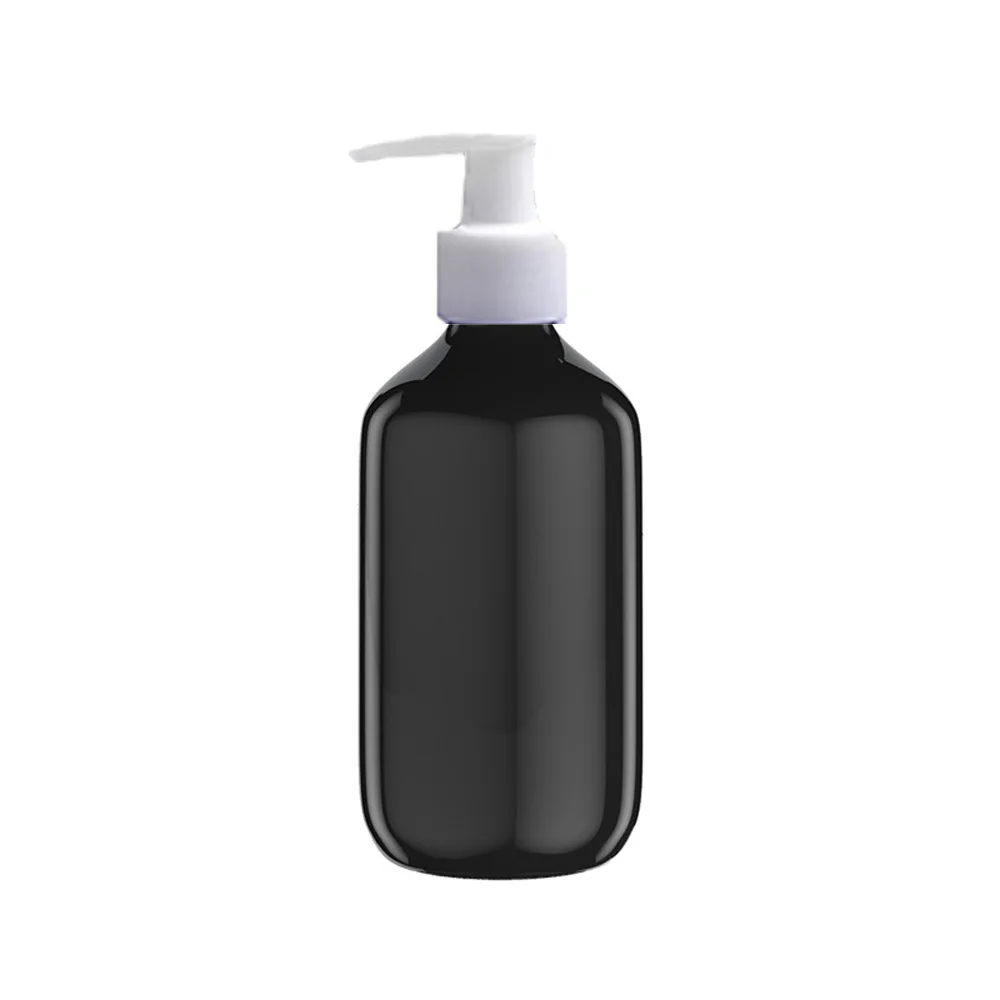 300ml black color Refillable Squeeze plastic lotion bottle with white pump sprayer PET Plastic Portable lotion Bottle