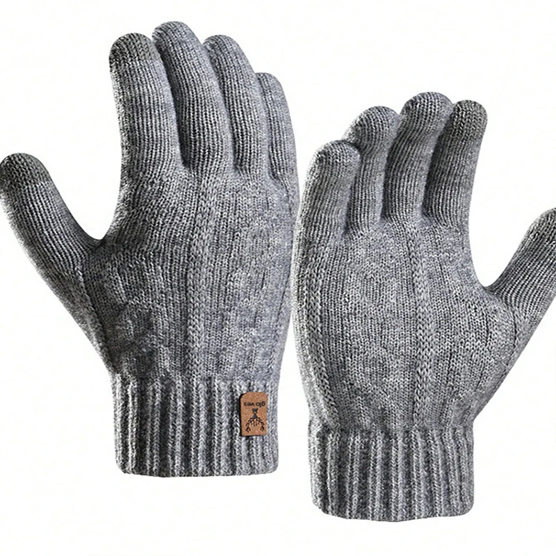 2 pairs of random colors Men's and women's universal touch screen warm gloves - double-layer velvet windproof and cold resistant knitted gloves, suitable for cycling and outdoor activities, casual solid color, winter equipment Casual Fabric