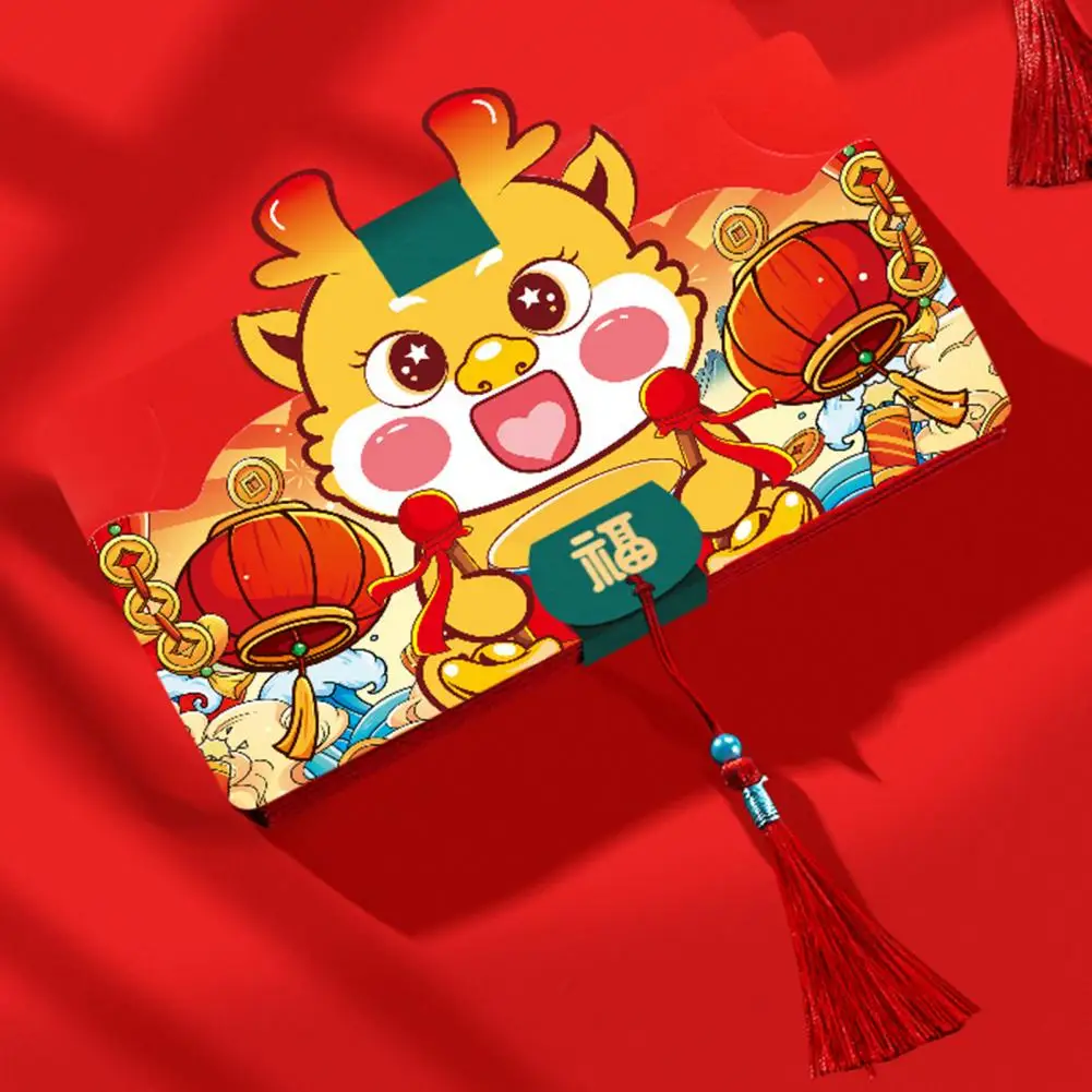 Cute Envelope Durable Paper Envelope Dragon Year Envelopes Cute Cartoon Design Foldable with Tassel Lucky Money Pocket for 2024