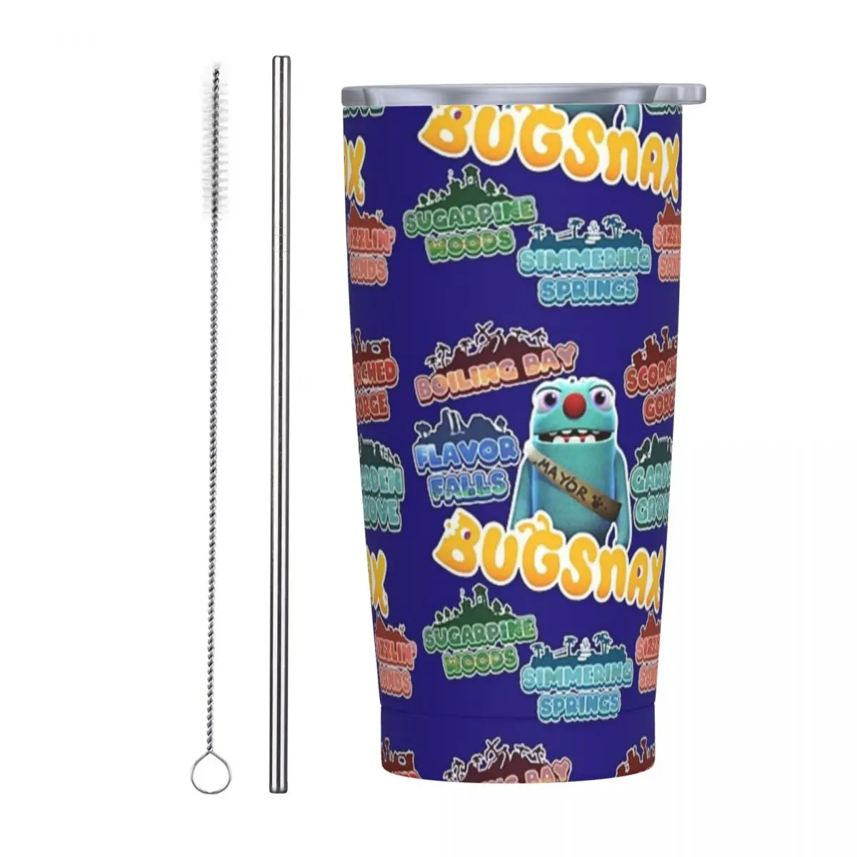 Bugsnax Locations Fan Art Pack Black Kinda Bug Stainless Steel Tumbler Vacuum Insulated Mug Thermal Cold Cup Straws With Lid