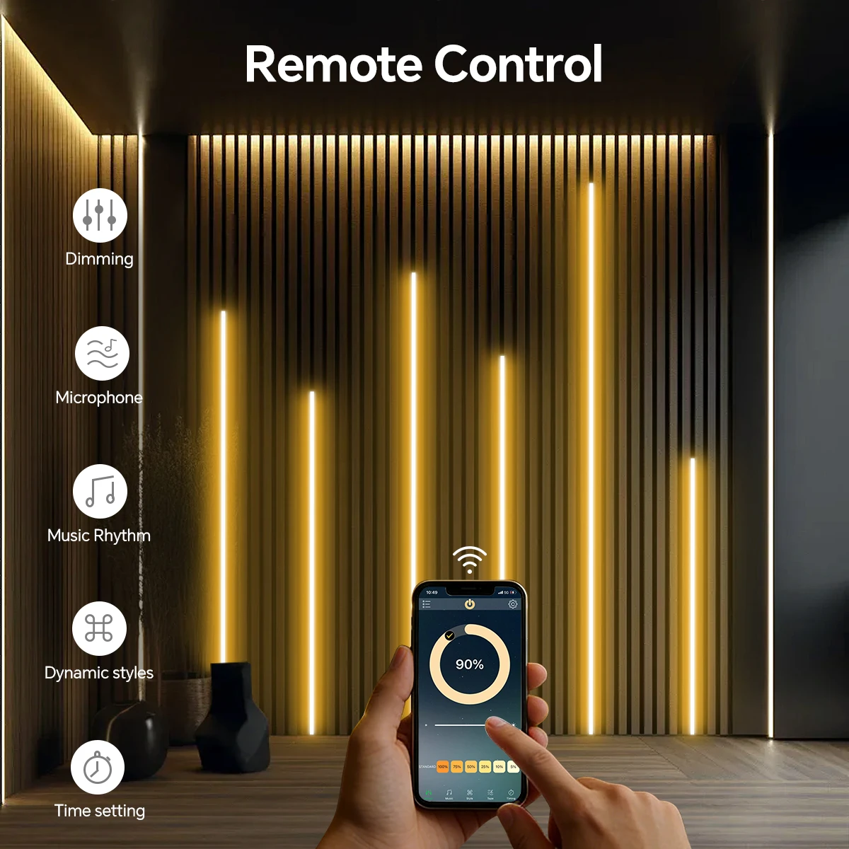 Bluetooth APP Control Wall Lamp 24V COB LED Neon Light Strip Dimmable For Cabinet Bedroom Wood Wall Grid Backdrop Decor Lamp