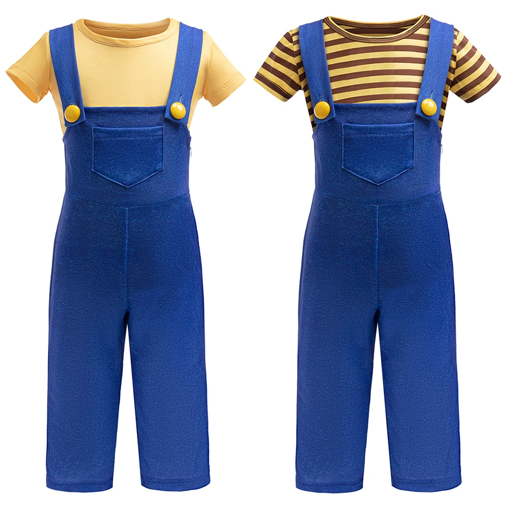 Boys Outfit Stripe Yellow Tops+Suspenders Pant Sets 2PCS Cartoon Suits Movie Thief Minion Baby Cosplay Costumes Halloween Party