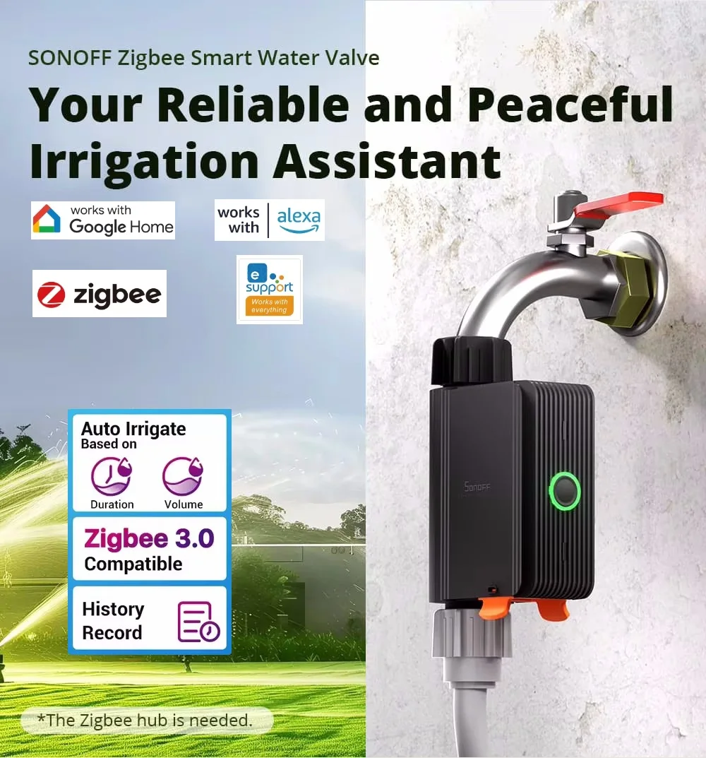 

SONOFF SWV Zigbee Smart Water Valve IP55 Automatic Irrigation Easy Install Remote Control Time Schedule via eWeLink Alexa Google