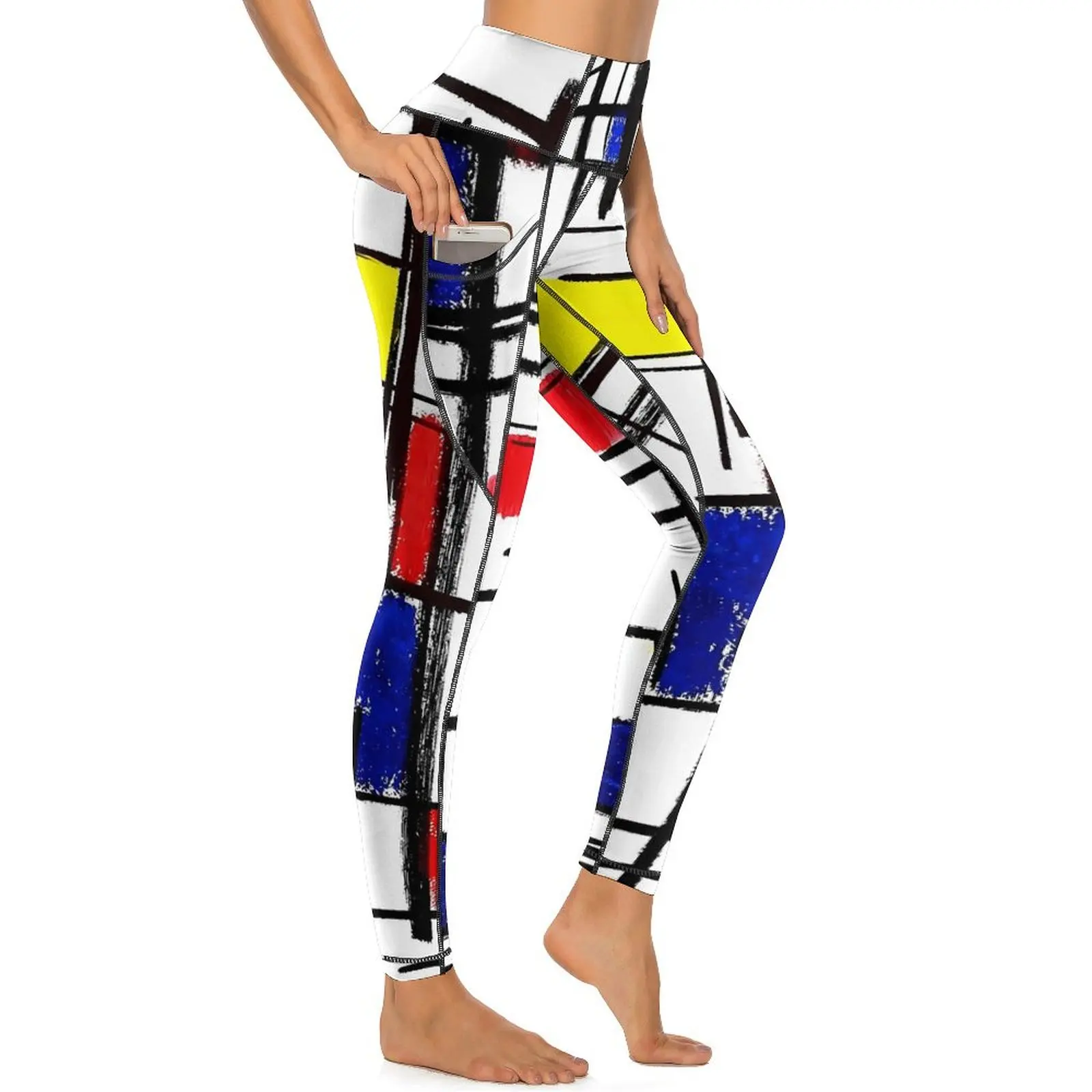 Color Block Art Yoga Pants Sexy Mondrian Minimalist De Stijl Design Leggings Push Up Gym Leggins Lady Cute Elastic Sport Legging