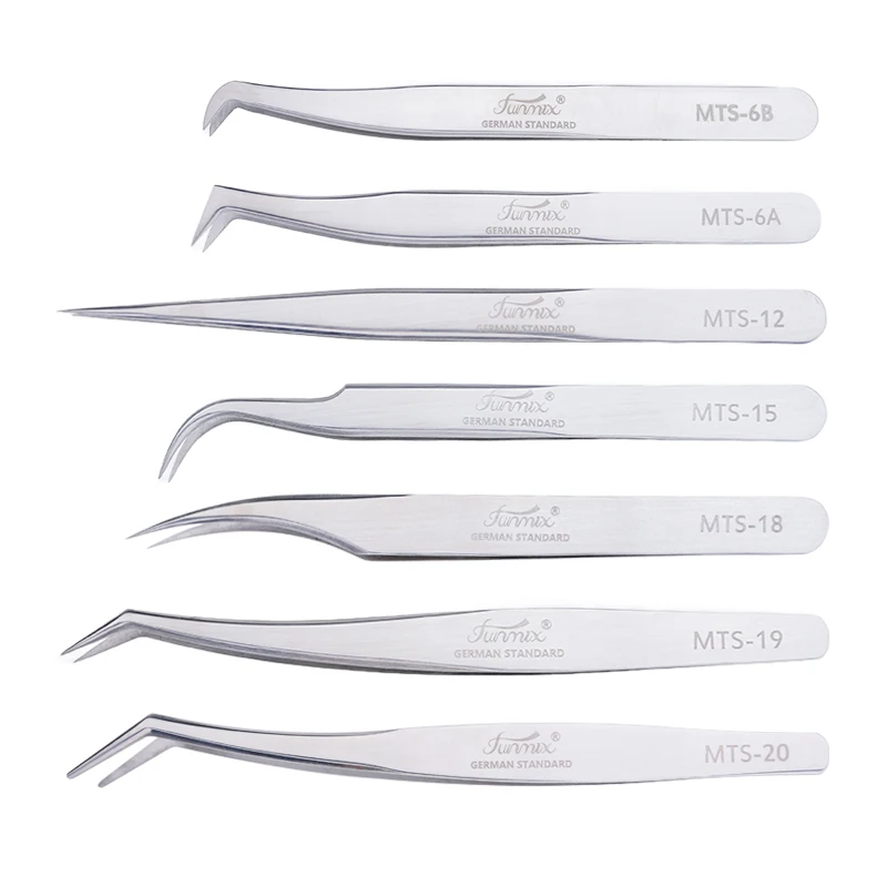 New FUNMIX 1pcs Eyelash Extension Tweezers Stainless Steel Lashes Tweezers High Precision Anti-Static MTS type Makeup Tools