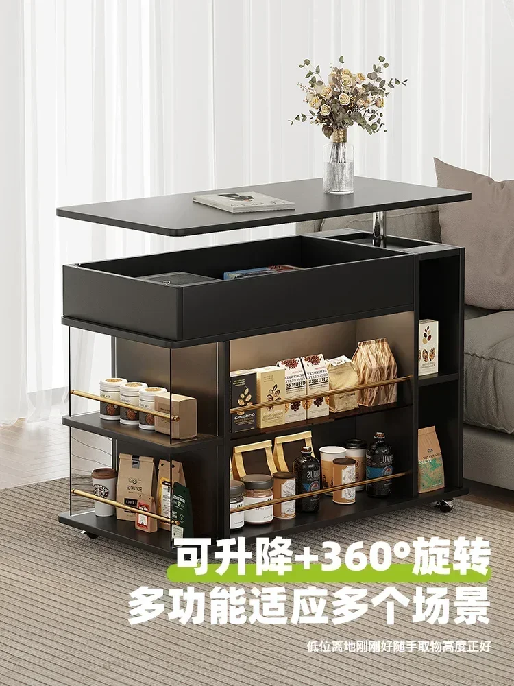 

French Cream Style Retro Sofa Side Table Movable Lifting Coffee Table Side Cabinet