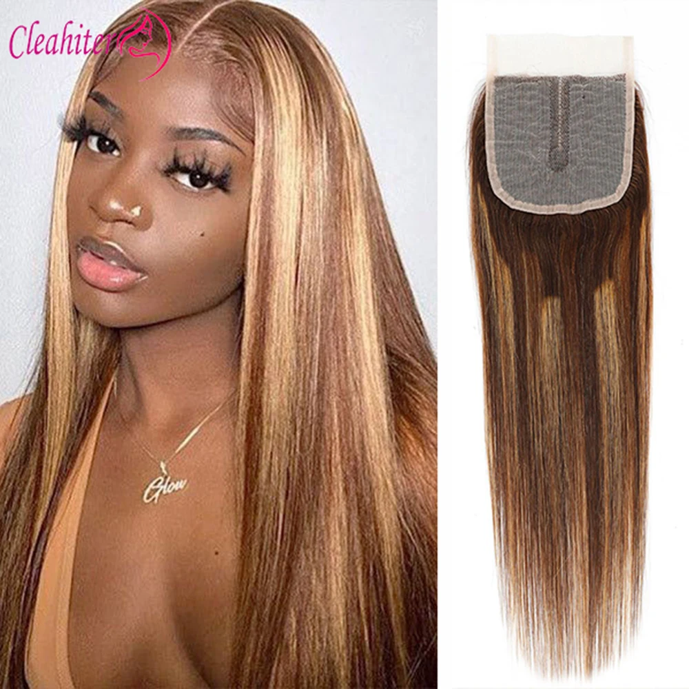 P427 Highlight Straight 4x1 T Middle Part Lace Closure Indian Remy Hair Honey Blonde Color Pre-Plucked 10-14 Inch