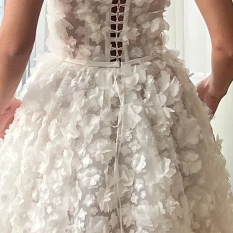 Mini vestidos de baile florais 3d românticos para festa, alças espaguete, linha a, vestido de baile, decote em coração, vestido de casamento curto