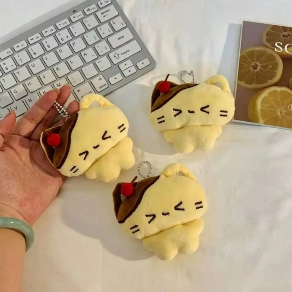 Four-leaf Clover Headphones Cat Keychain Backpack Ornaments Stuffed Animal Cherry Pudding Cat Keyring Kawaii Cartoon Cat