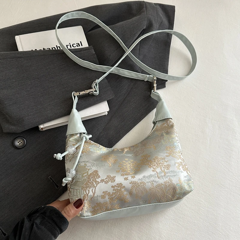 

Модная сумка с китайской вышивкой, брендовая универсальная сумка на плечо, новинка 2024, большая сумка в китайском стиле, трендовый дизайнерский дорожный кошелек