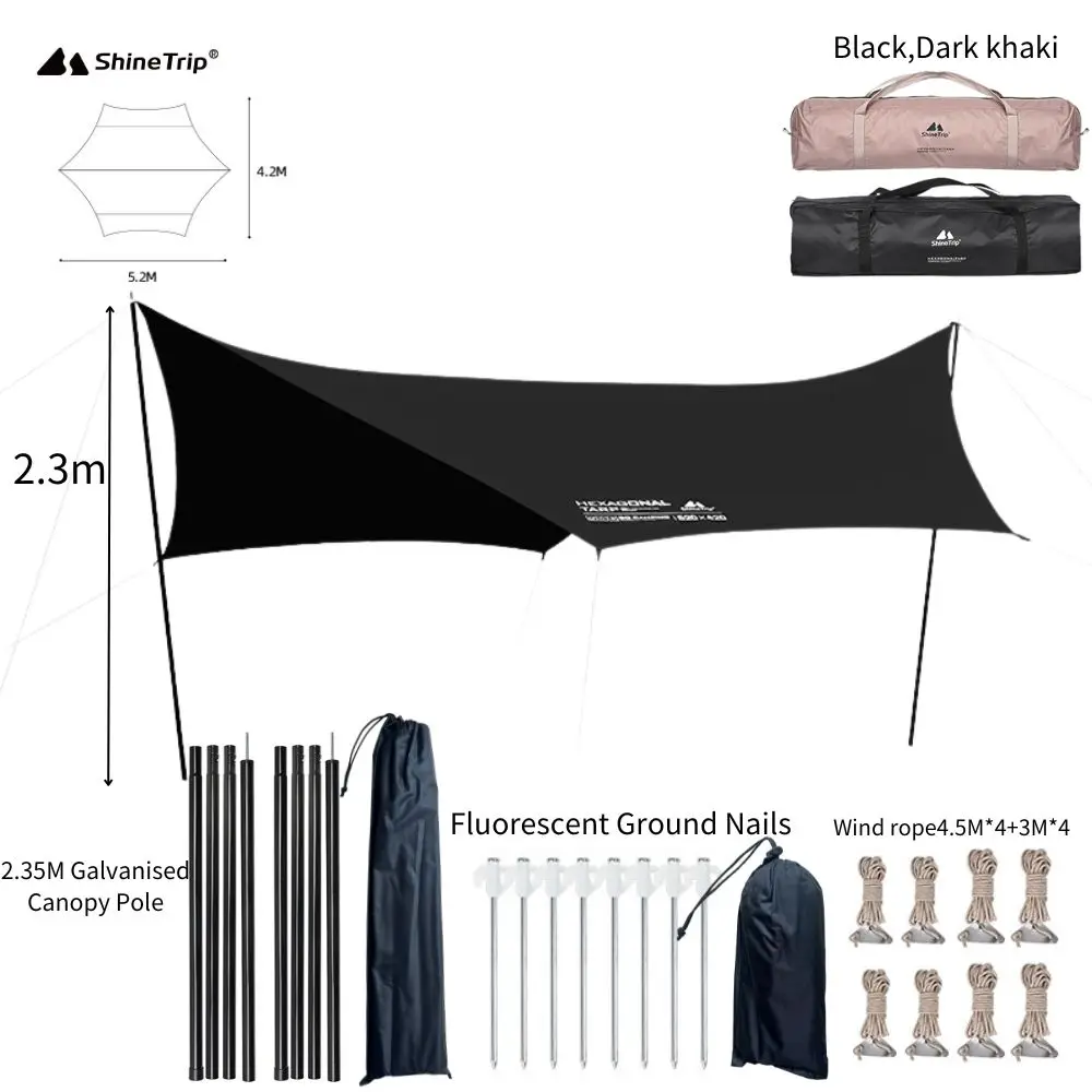 Imagem -03 - Hexagonal Vinyl Tarp para Camping Black Coating Tarp Impermeável Toldo em Forma de Quadrado Sombra Exterior Sail Sun Shelter Oxford Canopy