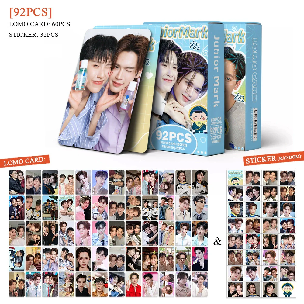 92PCS JuniorMark Lomo Card Pack 60 Thai CP Photocards 32 Cute Stickers Thai BL Merch Mini Collectible Cards For Daily Decoration