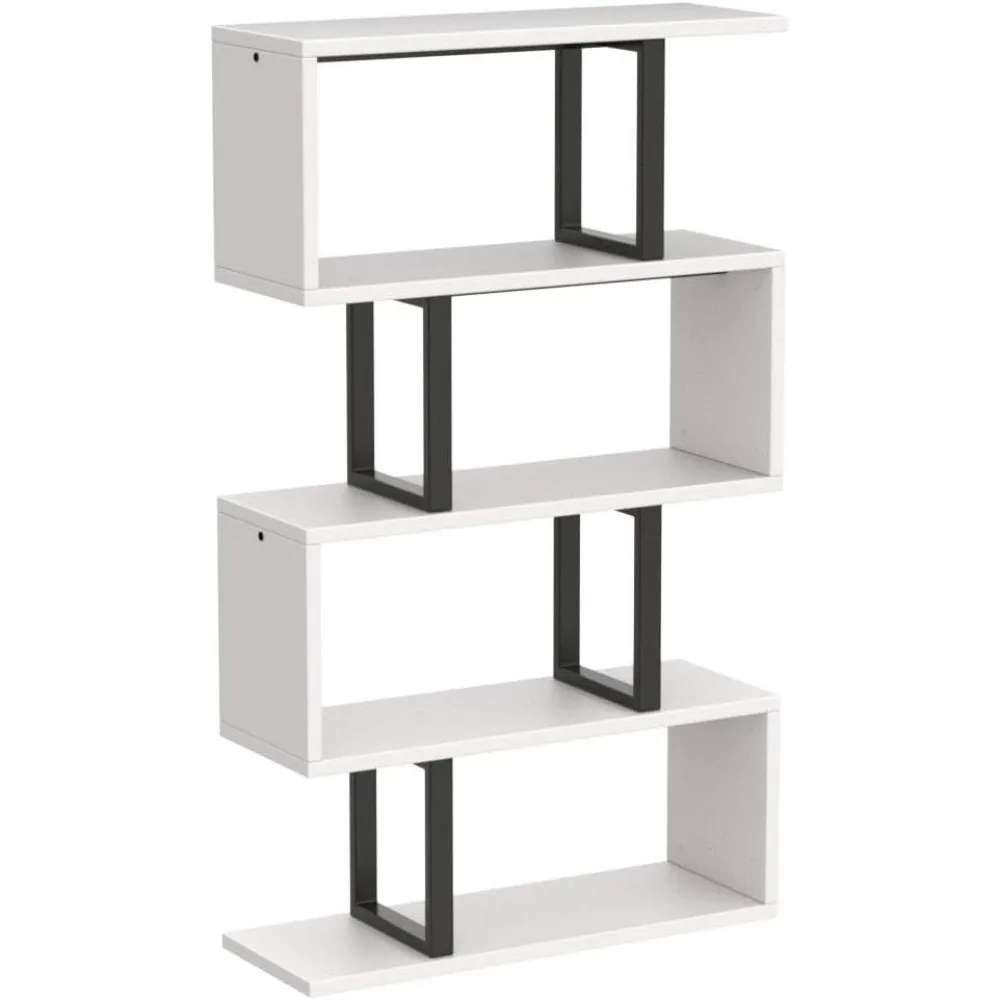 5-layer S-shaped Z-shaped shelf bookshelf, modern independent multifunctional decorative storage rack, living room, milky white