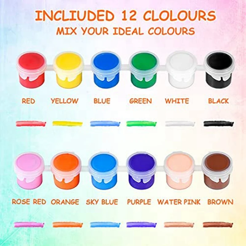 Tiras de tinta acrílica para crianças e adultos, tinta artesanal, perfeita para casa, aniversário, sala de aula, 12 cores, 140 pcs
