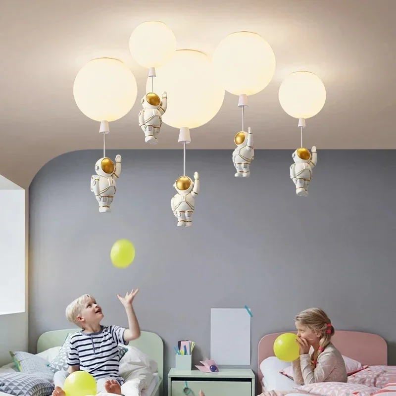 Modern LED Astronaut Balloon Ceiling Pendant Lights For Children Nursery Room Decor Glass Ball Hanging Chandeliers Lamp