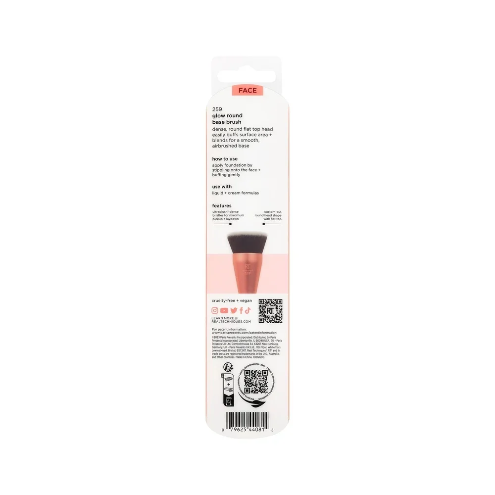 Glow Make-up-Pinsel mit runder Basis, flüssige Creme, Foundation, glatt, vollständige Abdeckung, präzise Anwendung, vegan, tierversuchsfrei, ultraplush