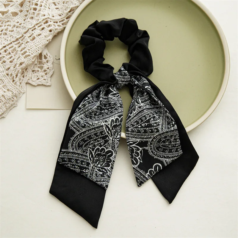 Fashion Floral Haar Bands Mädchen Bogen Scrunchies Koreanische Pontail Doppel-deck Schal Haar Krawatten Haar Zubehör Haarband Party Geschenk – Detail 10