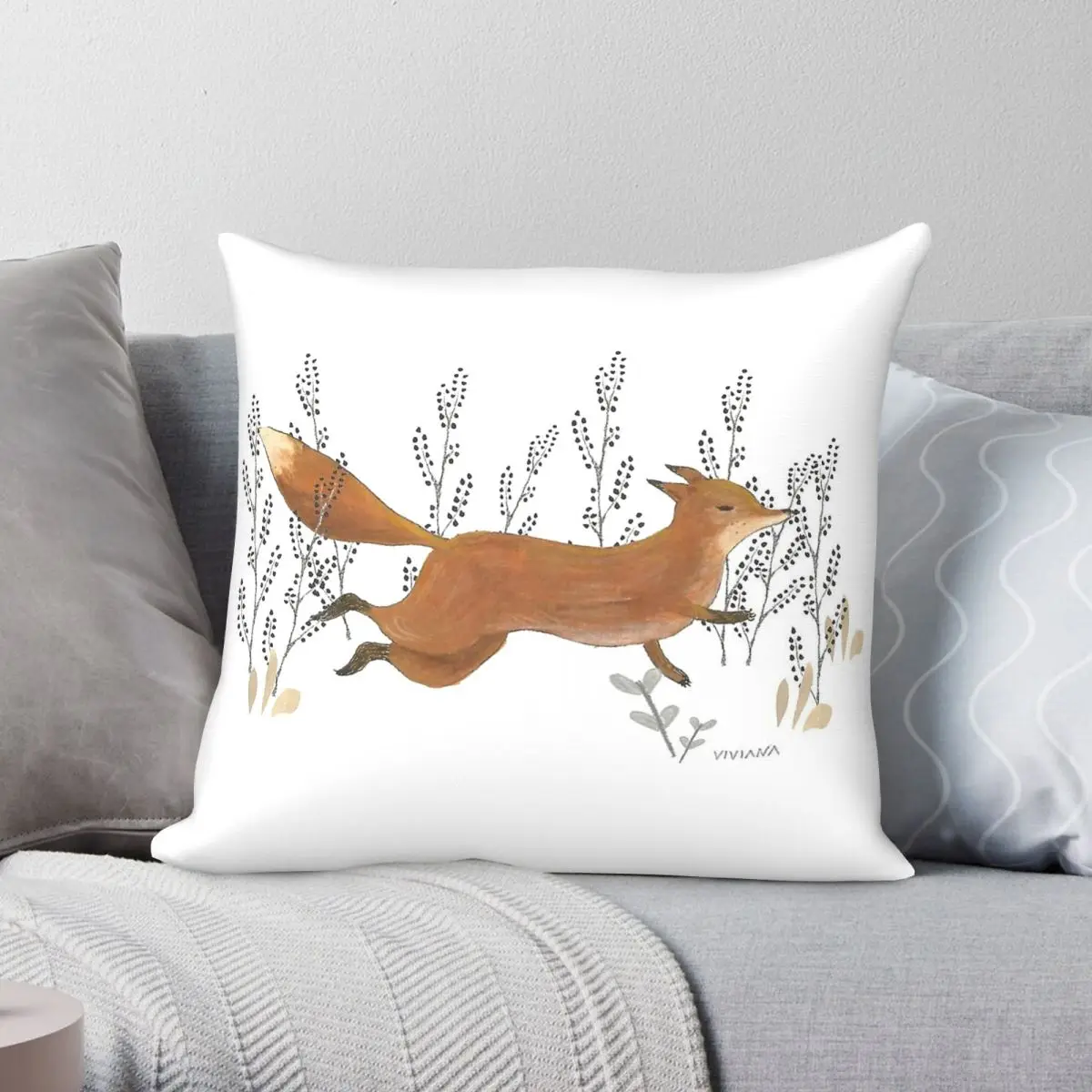 Cute Whimsical Fox Meadow Pillowcase Polyester Linen Velvet Pattern Zip Decor Throw Pillow Case Sofa Seater 18