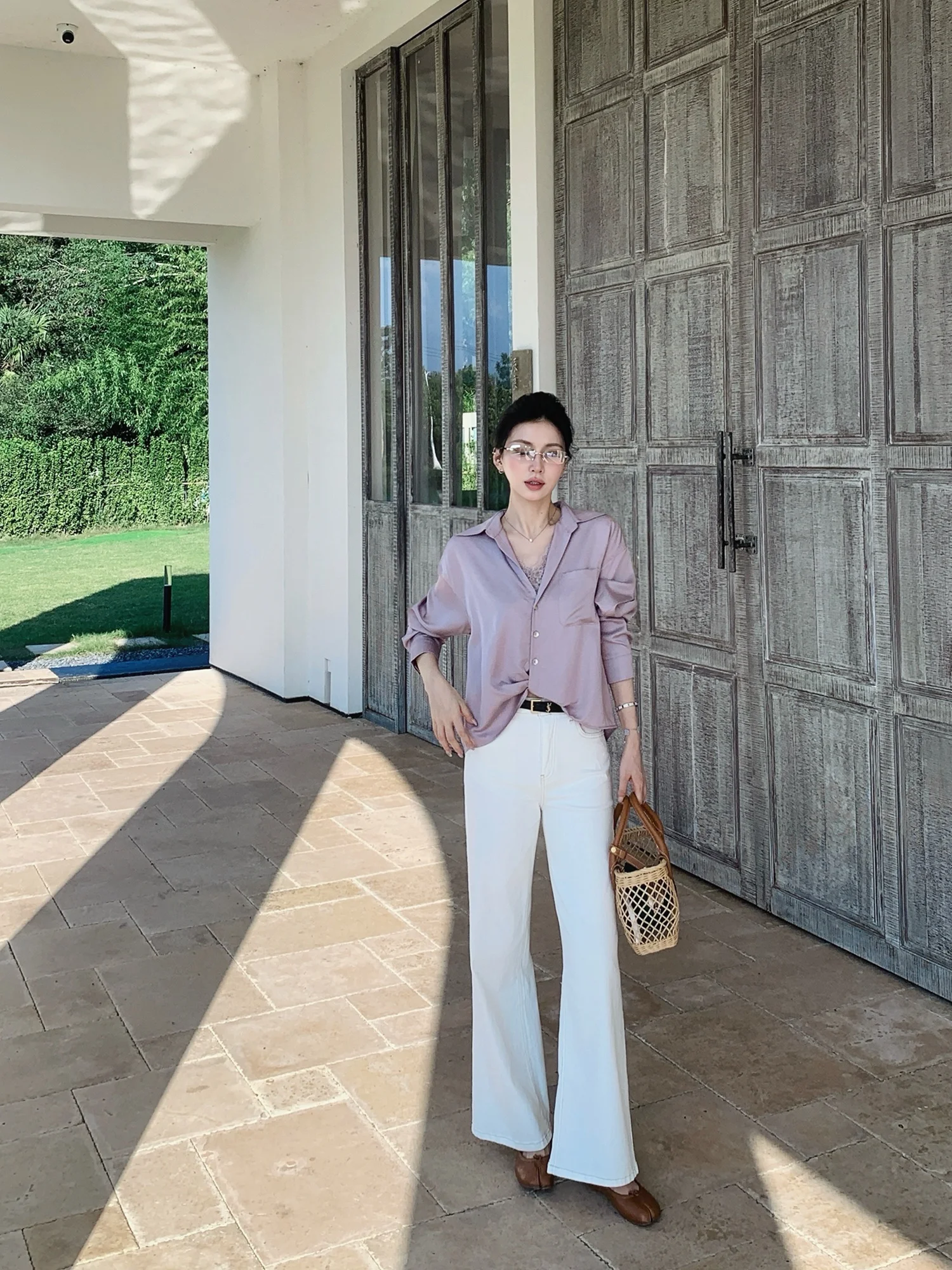 

Белые джинсы с высокой талией, широкими штанинами и эффектом похудения, приятные для кожи, простые, элегантные, женские, из высокоэластичного хлопка, прямого кроя