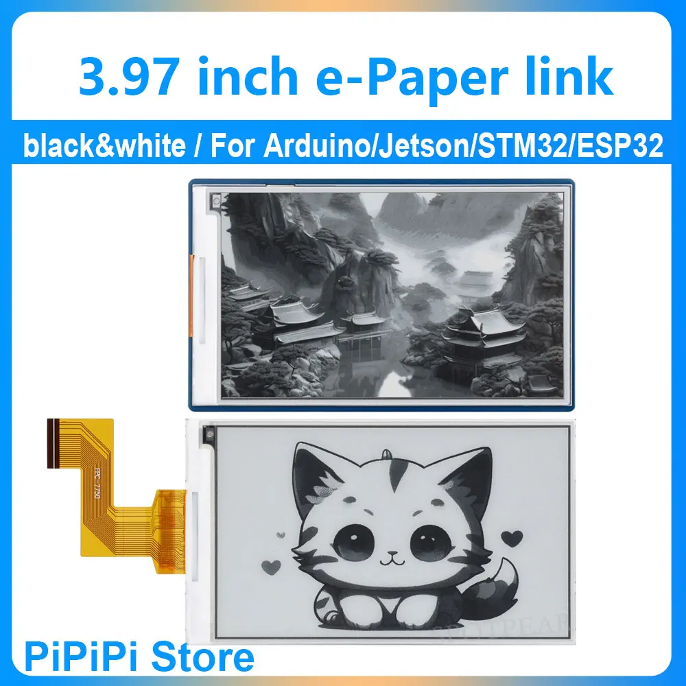 

Raspberry Pi 3.97 inch e-Paper link black&white Color 800x480 based on Raspberry Pi 40PIN GPIO For Arduino/Jetson/STM32/ESP32