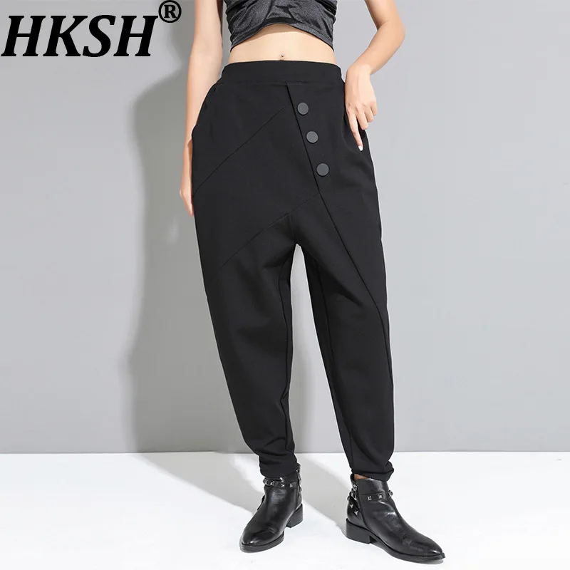 

HKSH осенние новые женские повседневные брюки-карандаш на пуговицах в темном стиле, индивидуальная уличная одежда, стильные модные шаровары HK10708