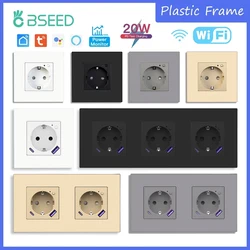 BSEED Wifi EU Socket With Normal Type-c USB Fast Charging Ports Smart Sockets Support Tuya Smart Life Alexa App Plastic Frames