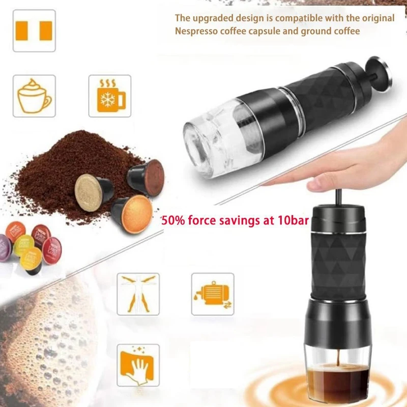 ABXF-Espresso Coffee Maker Hand Press Capsule Ground Coffee Brewer Portable Coffee Machine Fit Coffee Powder Coffee Capsule