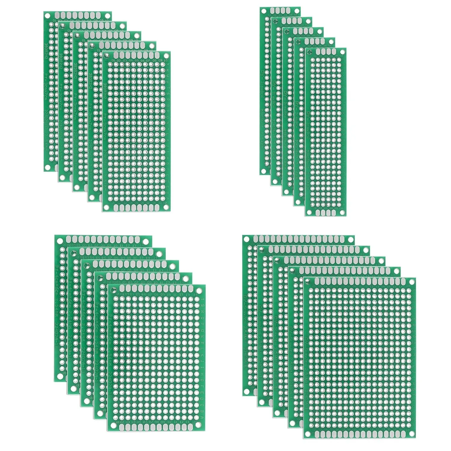 20Pcs PCB Prototype Board ,Green Circuit Board with 4 Sizes Compatible, Double Sided PCB Prototype Board for DIY Electronics
