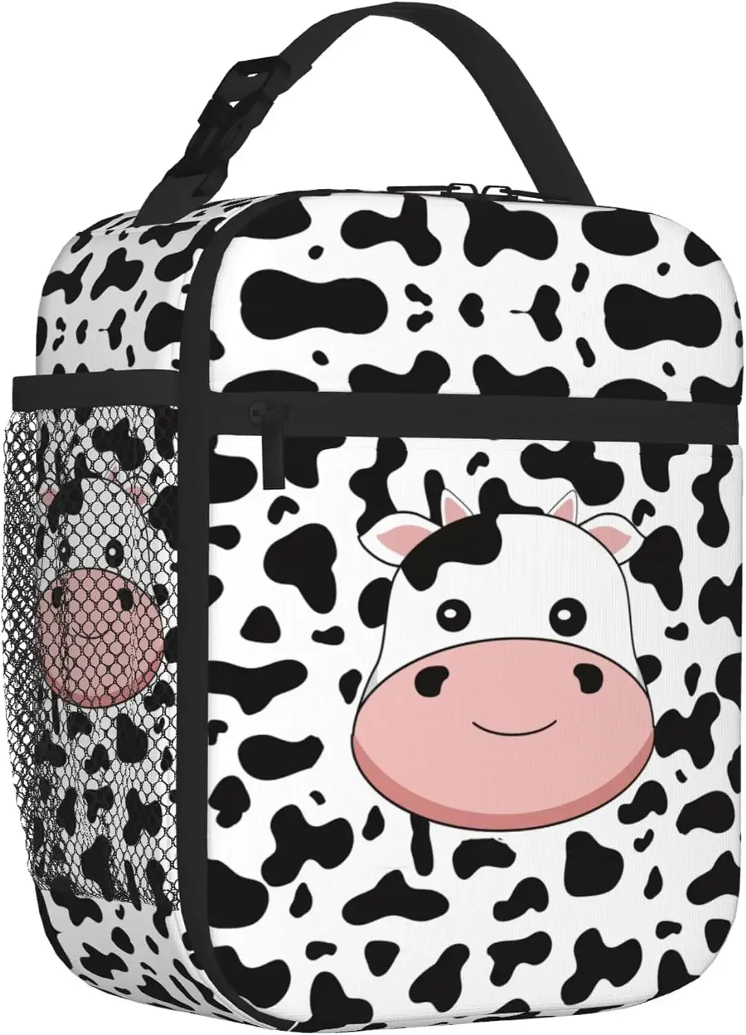 Black Cow Print Lunch Box/Bag for Women Girls Boys Kids Large Capacity Insulated Lunch Bag For Office Work School Picnic Beach