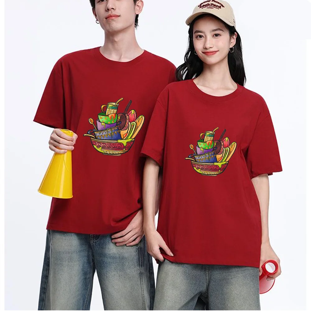 Colorful Cooking Utensils Printed T Shirt Breathable Fabric S-XXL Personalized Custom T Shirt Unisex Fit Aesthetic Graphic Top D