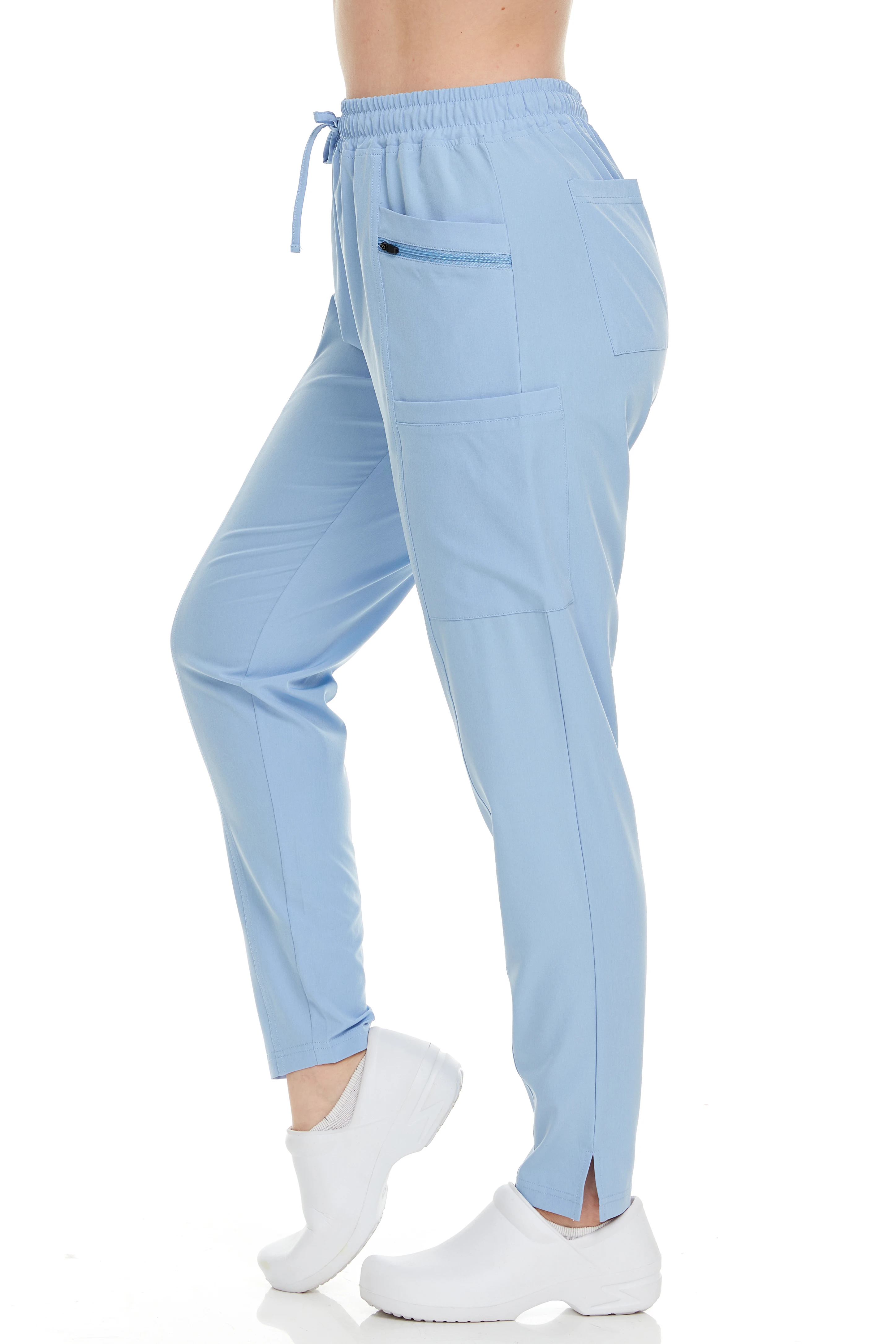 Heal + Wear Ladies Tapered Scrub Pant With Double Front Pockets And Two Front Zipper Pockets / Two Cargo Side Pockets And Two Ba