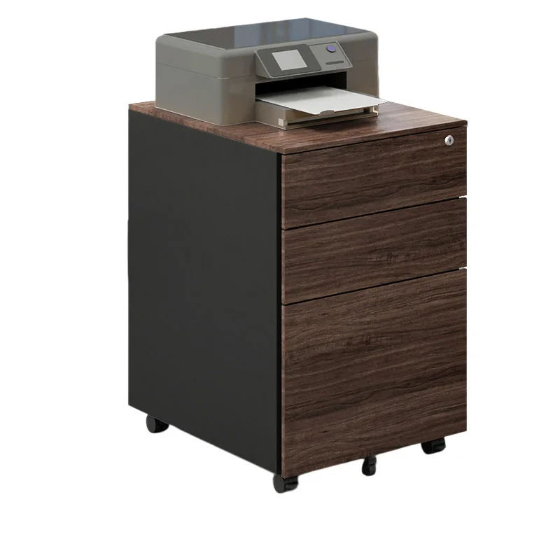 

Black Walnut Pattern Metal Mobile File Cabinet for Office And Gym Portable Storage Organizer with Drawers