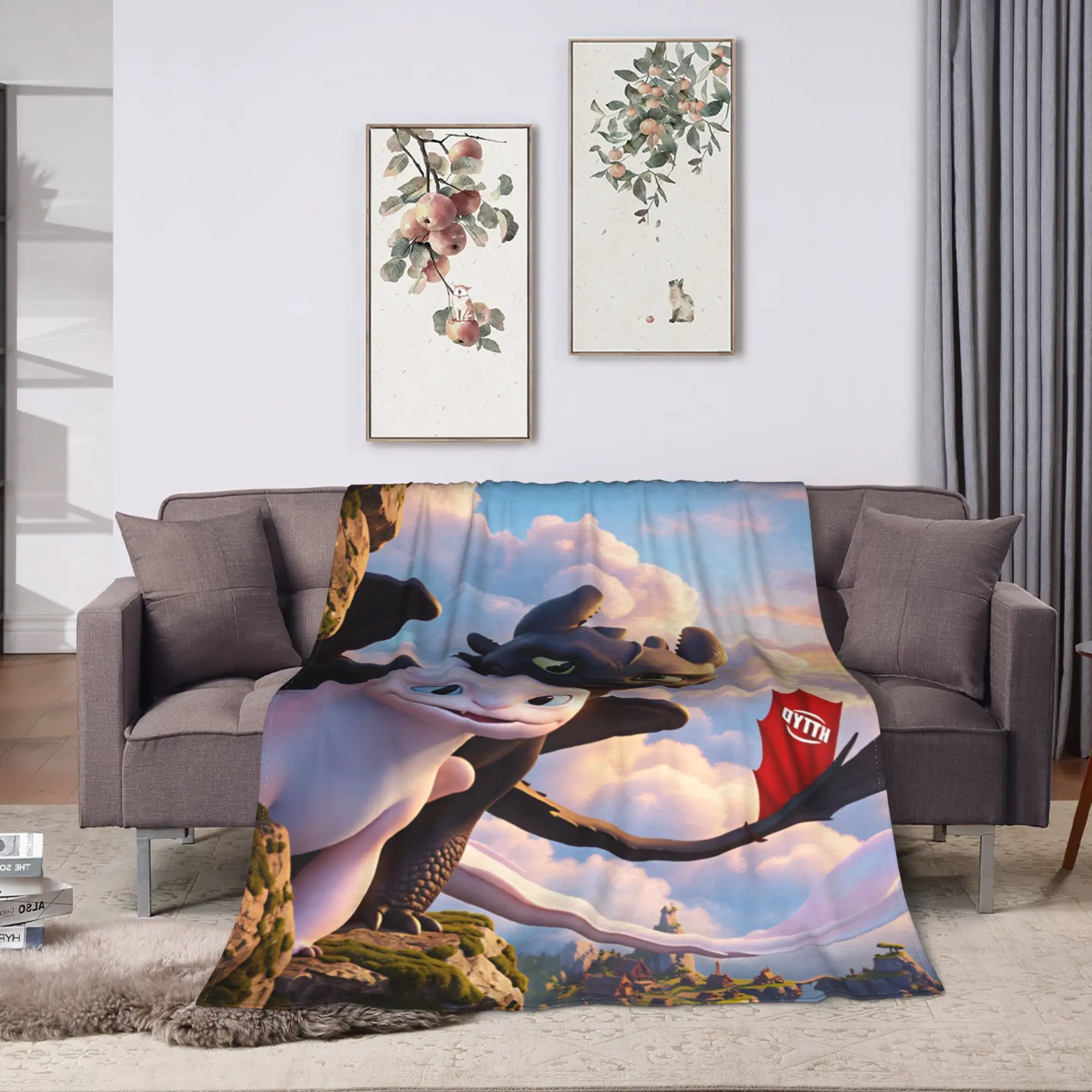 H-How To TT-rain Your Dragon Flannel Blanket  Soft Throw Blanket for  Chair Travel Office Street Trend Bedspread Sofa Bed Cover